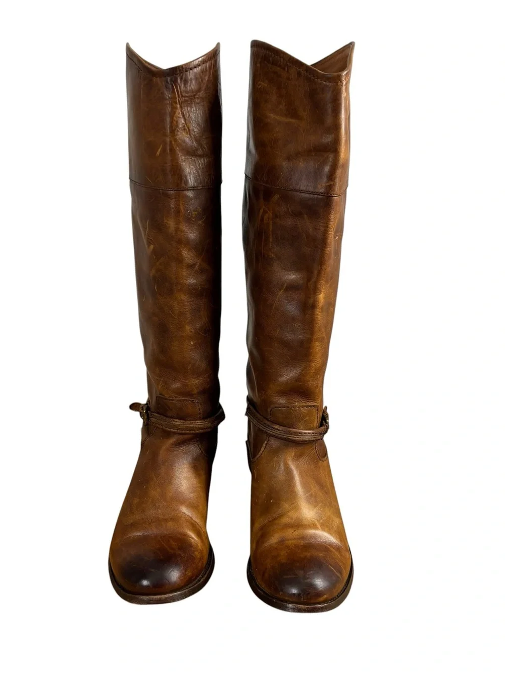 Frye Knee High Pull On Boots Brown Distressed Leather Woman’s Size 7 B